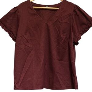 SHEIN CURVE WOMAN BURGUNDY BOHO STYLE BLOUSE V-NECK SIZE OXL NWOT